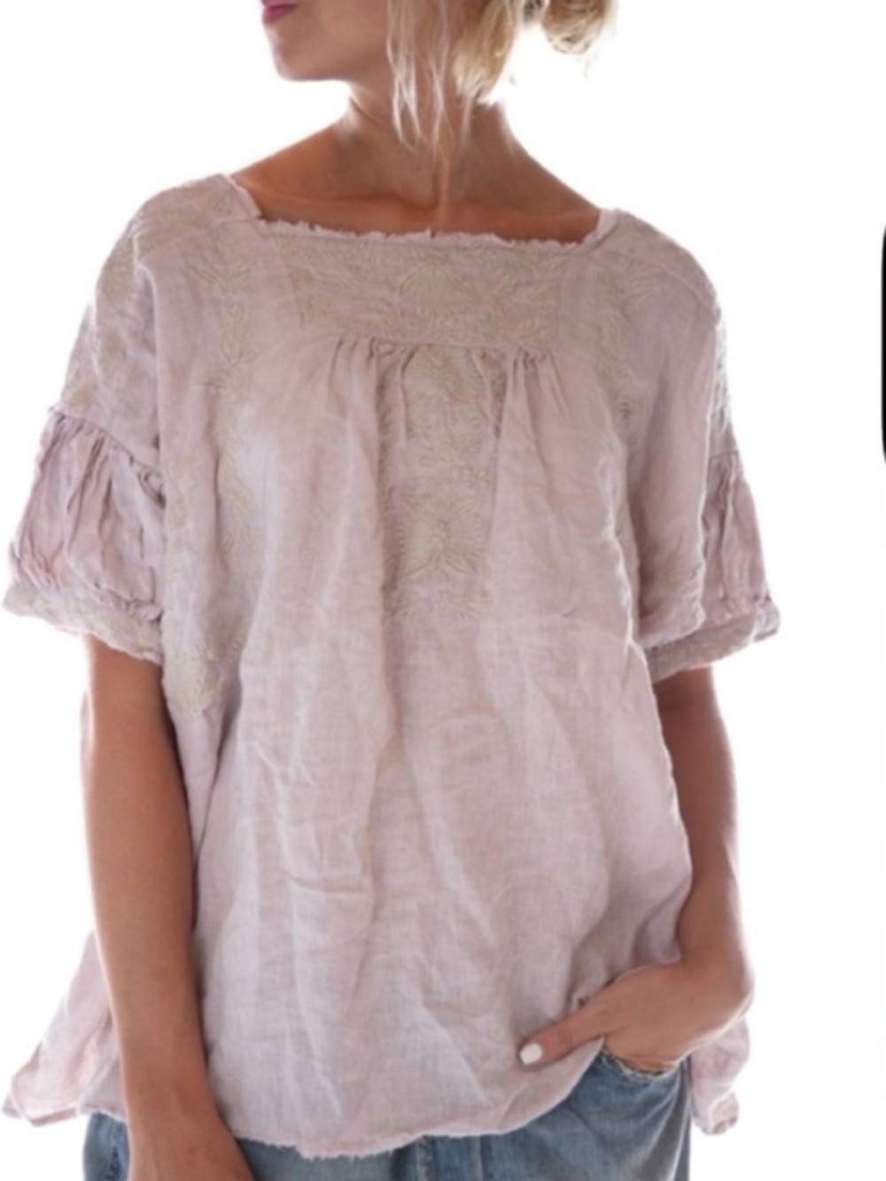 Magnolia Pearl Linen Keldan Blouse Soft Pink/Purple One Size